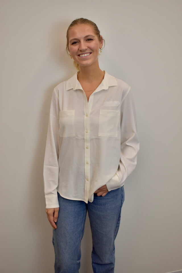 MERCER+METTLE Women's Stretch Crepe Long Sleeve Camp