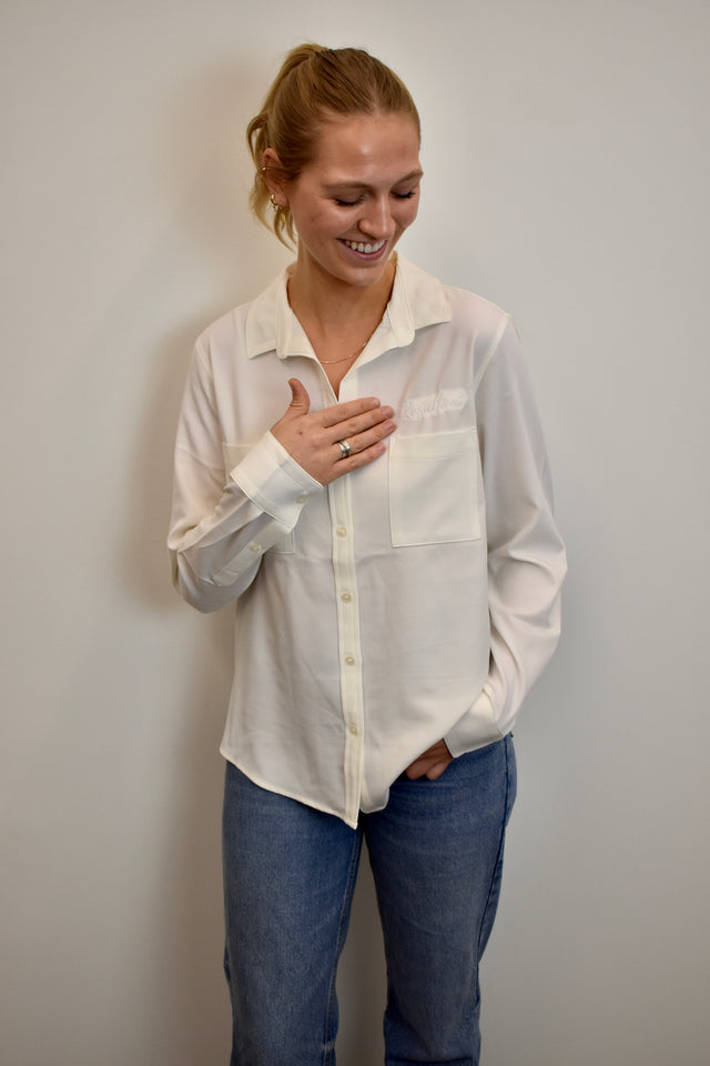MERCER+METTLE Women's Stretch Crepe Long Sleeve Camp